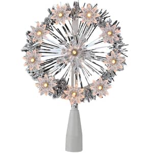 7 in. Silver Tinsel Snowflake Starburst Christmas Tree Topper - Clear Lights