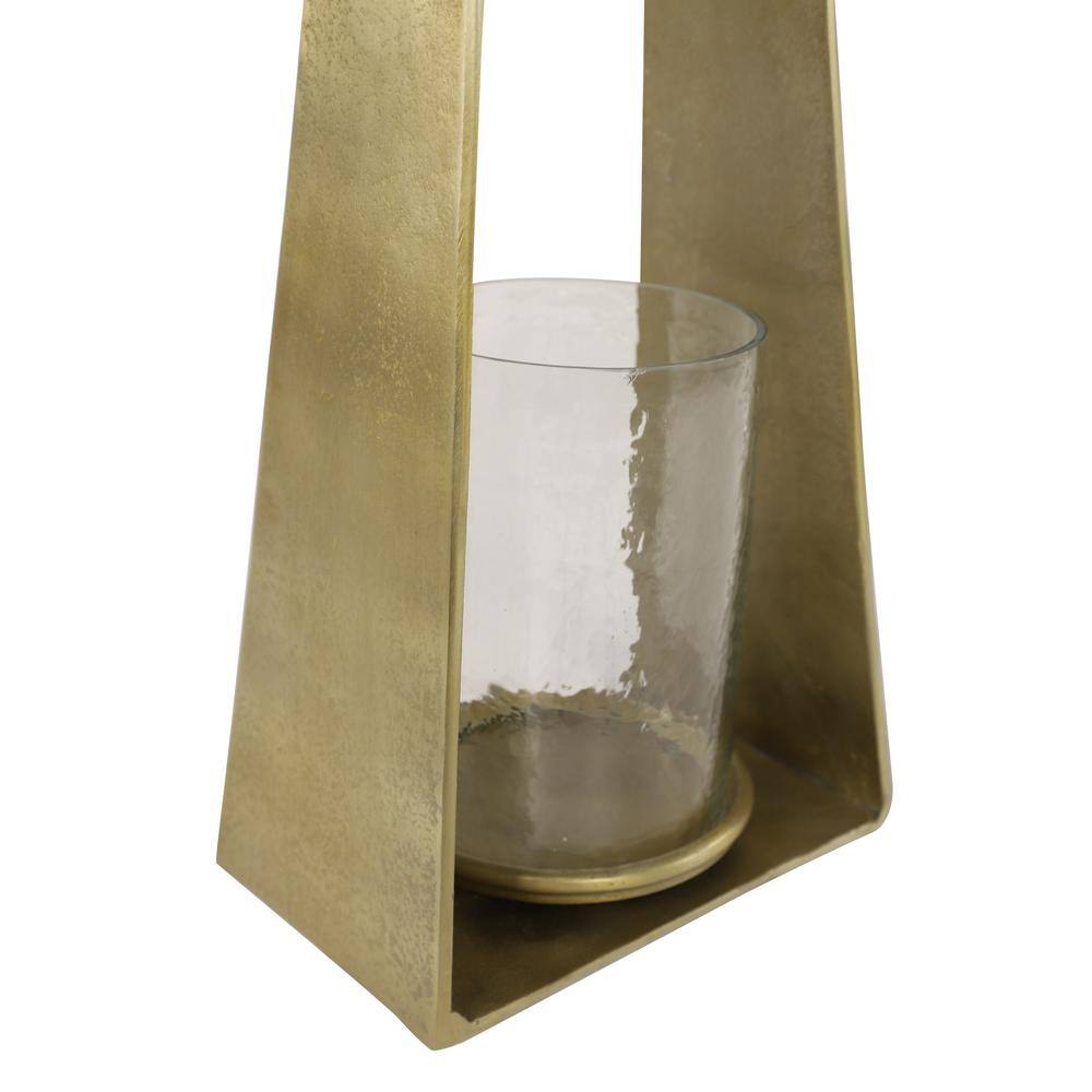 Large Gold Metal and Glass Hurricane Candle Lantern