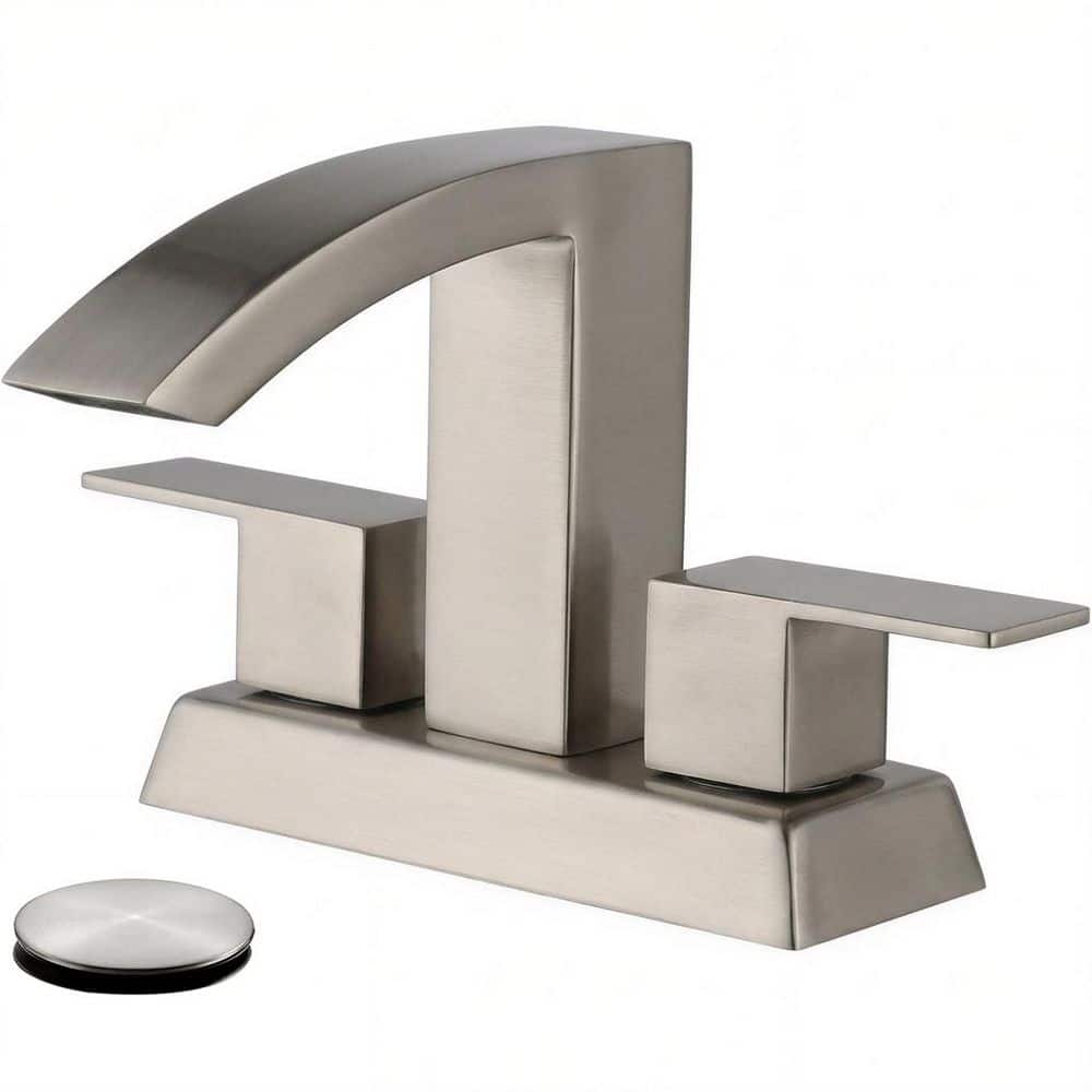 4 in. Centerset Double Handle Waterfall Spout Bathroom Faucet with Drain Kit Included in Brushed Nickel price history on PriceWatchPro