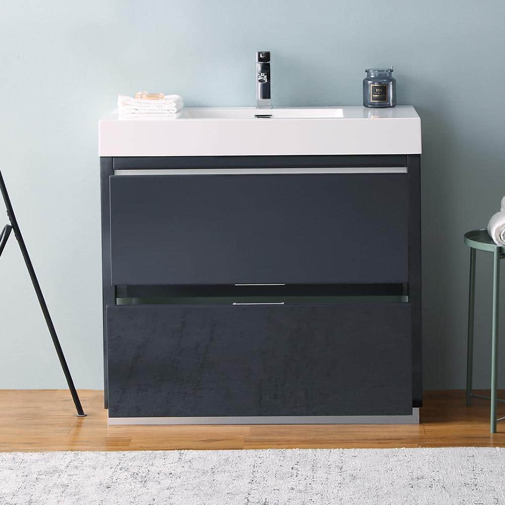 Sleek 36" Glossy Gray Freestanding Modern Vanity with Integrated Sink