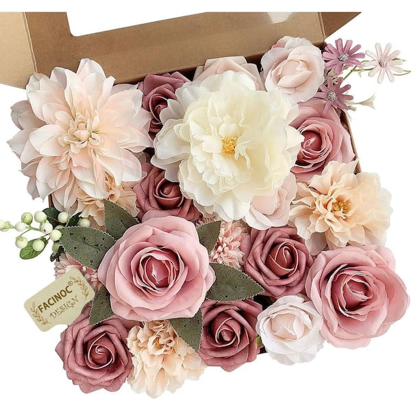 Unbranded 2.16 H. Artificial Roses Flowers Pink Bouquets Box Set
