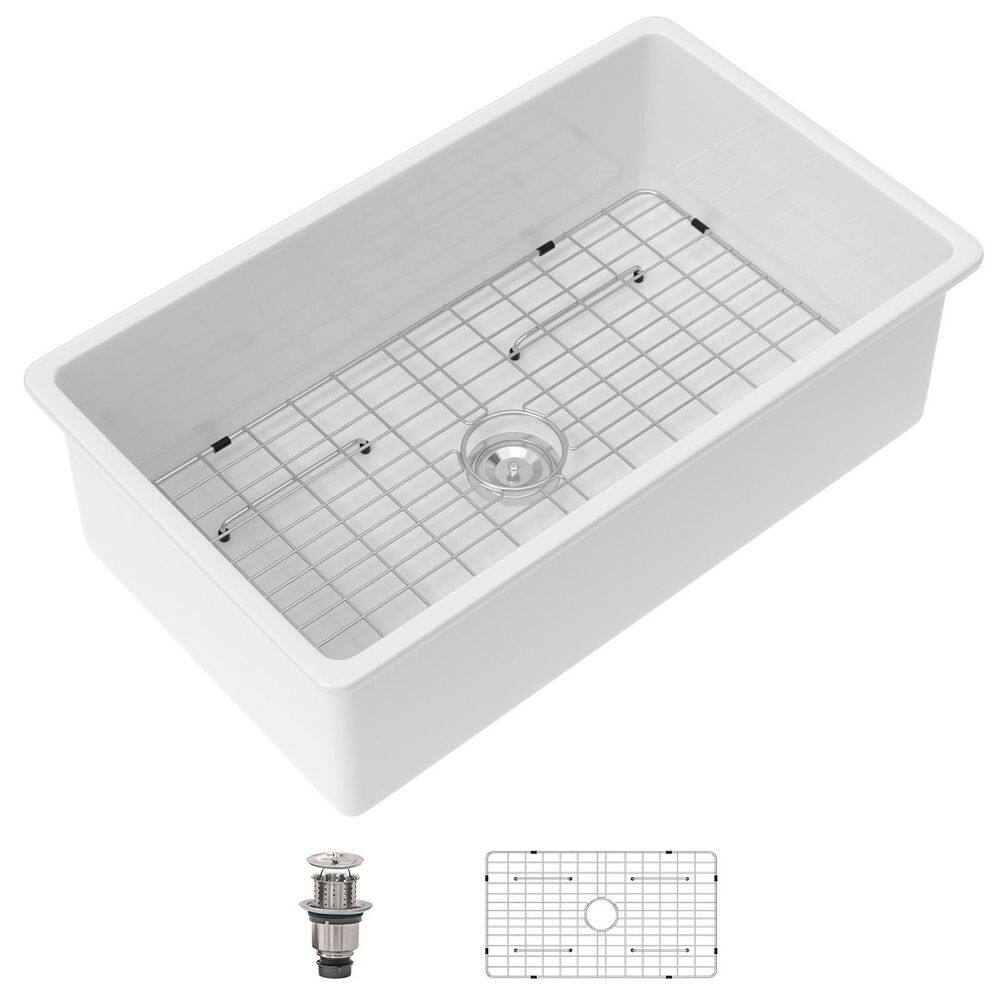 "32""Drop-In/Undermount Single Bowl White Fireclay Farmhouse Kitchen Sink, Dual MountCeramic Basin with Grid and Strainer" price history on PriceWatchPro