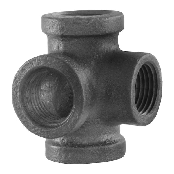 PIPE DECOR 1 in. Iron Black 4-Way FPT x FPT x FPT x FPT Side
