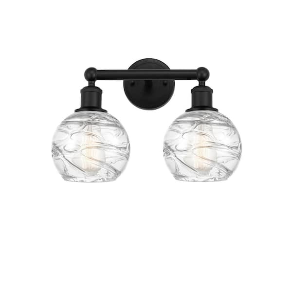 Innovations Athens Deco Swirl 15 in. 2 Light Matte Black, Clear Deco Swirl Vanity Light with Clear Glass Shade