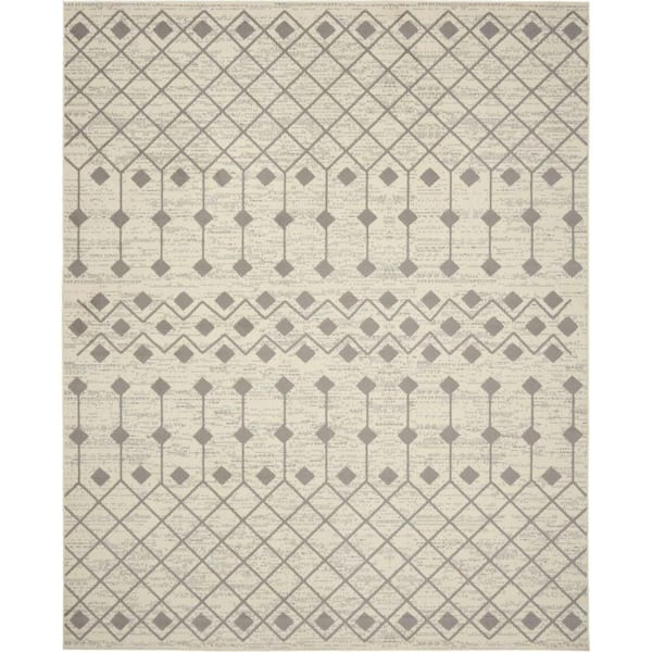 Nourison Grafix Ivory/Grey 8 ft. x 10 ft.Moroccan Boho Transitional Area Rug
