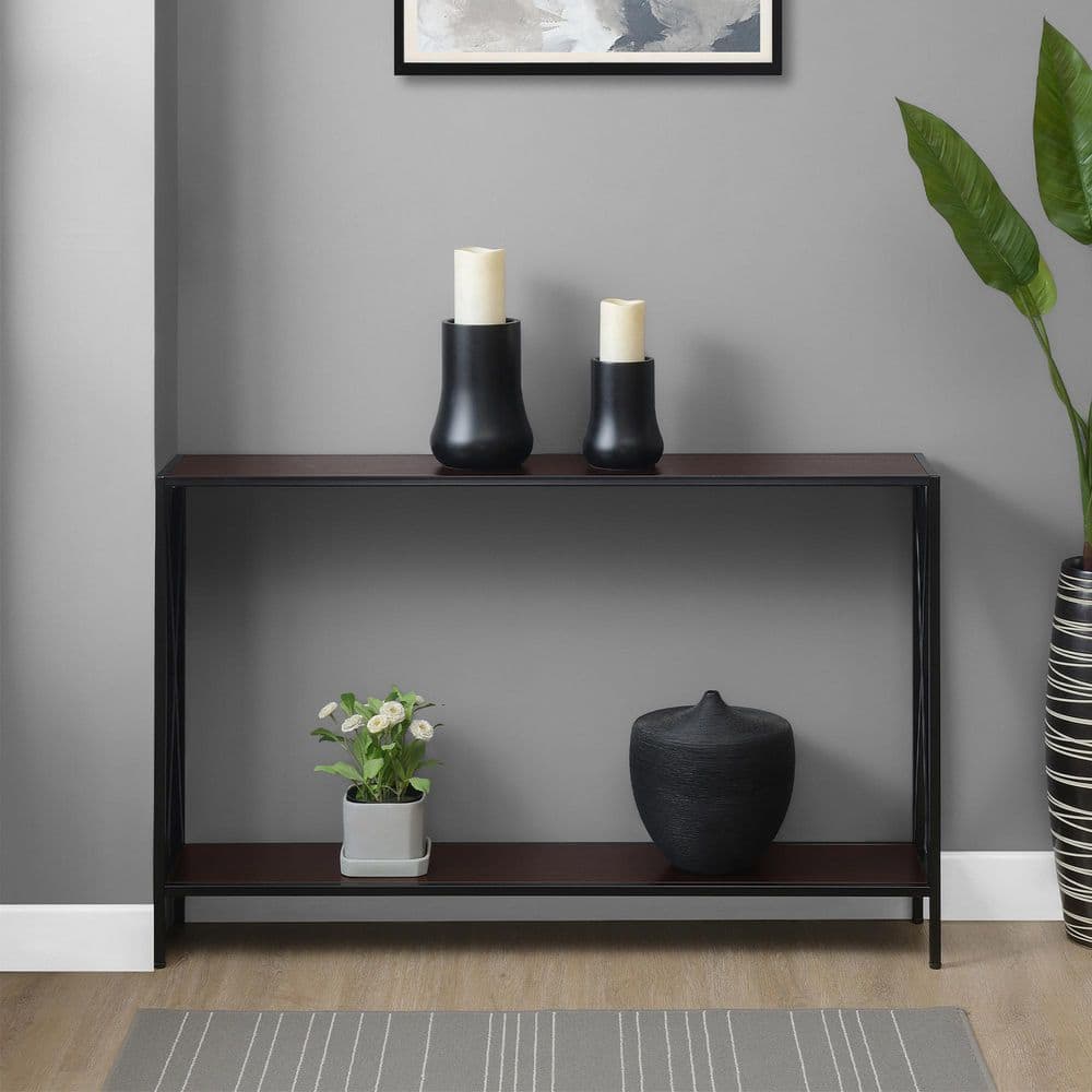 Tucson 48" Espresso and Black Metal Console Table with Shelf