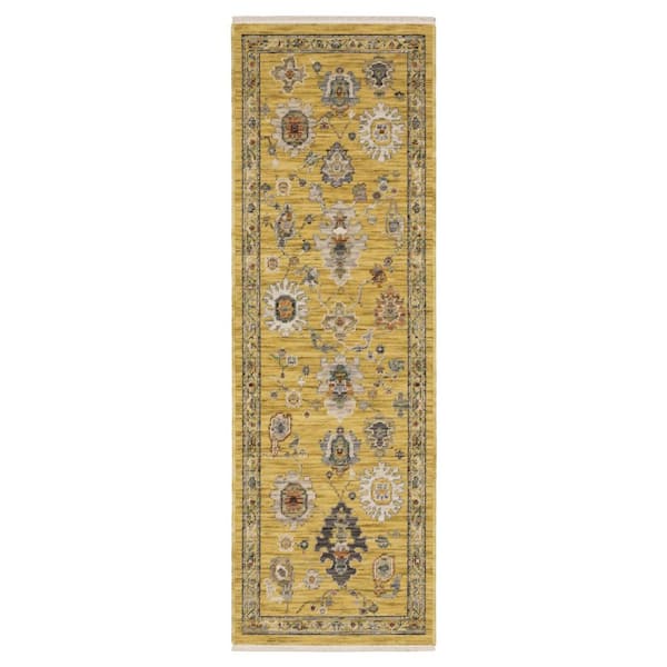 2 X 6 Yellow, Ivory, Gray Oriental Washable Area Rug Runner Rug