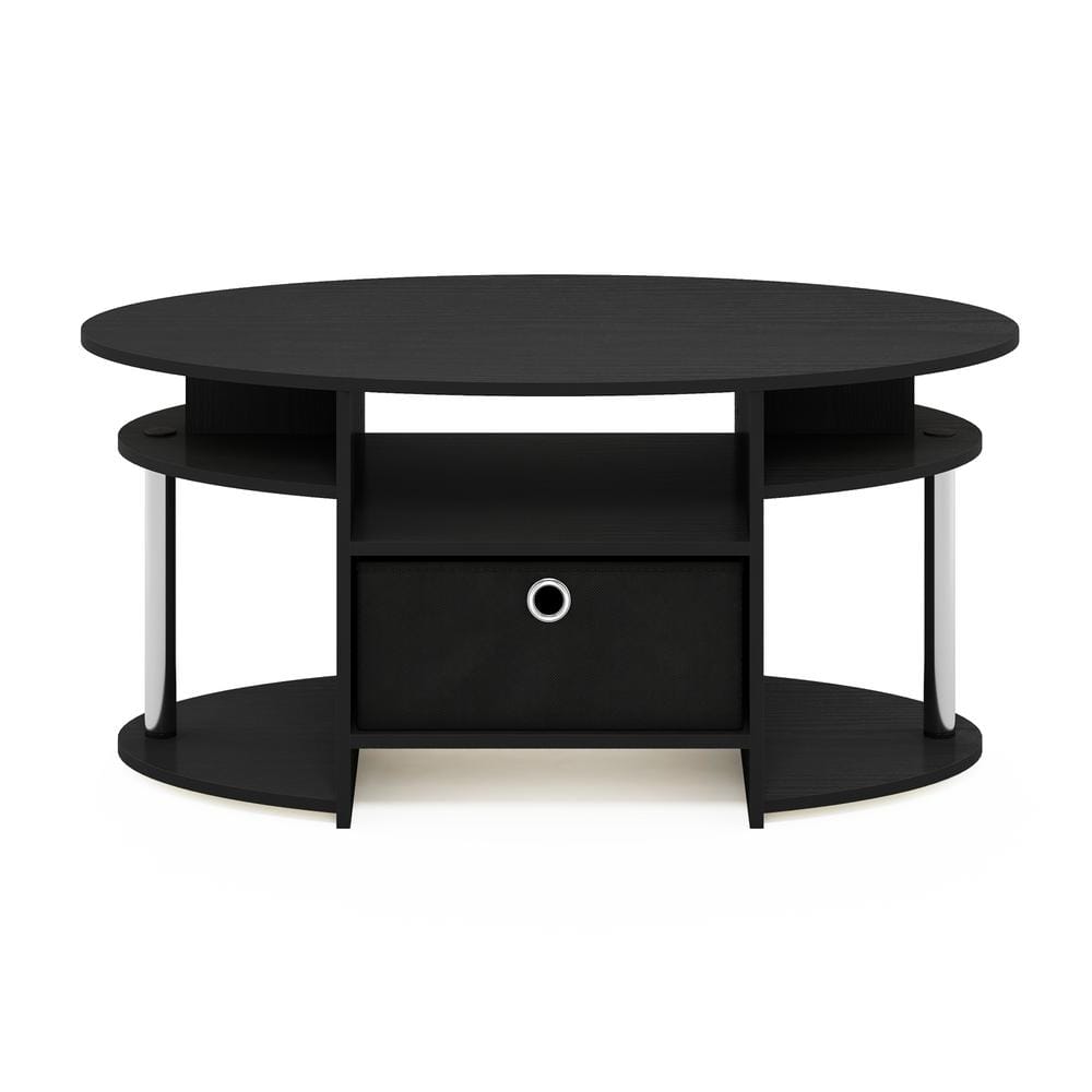 Americano Oval Coffee Table with Storage Bin & Stainless Steel Legs