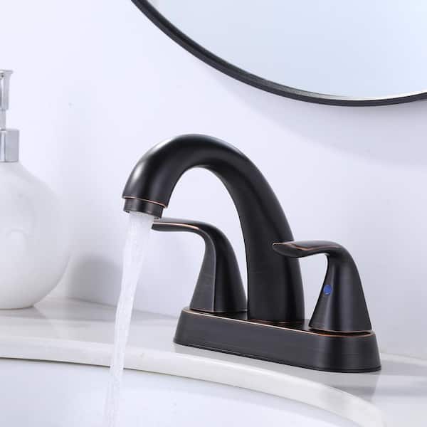 4 in. Centerset Double Handle High Arc Bathroom Faucet with Drain Kit, 2-Aerators and Supply Lines in Oil Rubbed Bronze