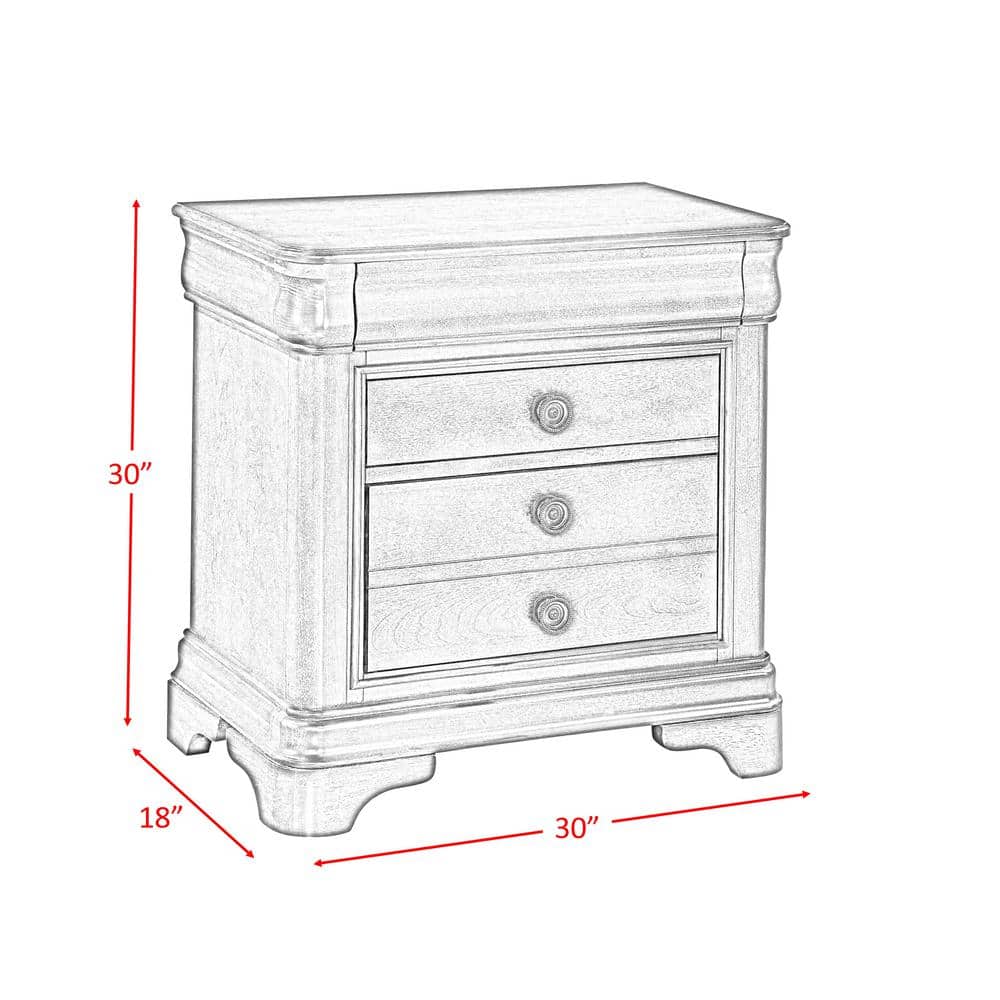 Traditional Cherry 3-Drawer Nightstand with Hidden Storage