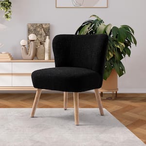 Stain Resistant Boucle Upholstered Armless Living Room Accent Side Chair with Natural Wood Finish Tapered Legs in Black
