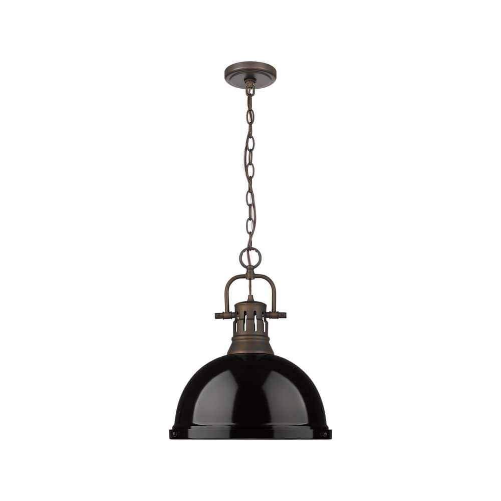 Duncan 16.875 in. 1 Light Rubbed Bronze Pendant Light with Black Shade price history on PriceWatchPro
