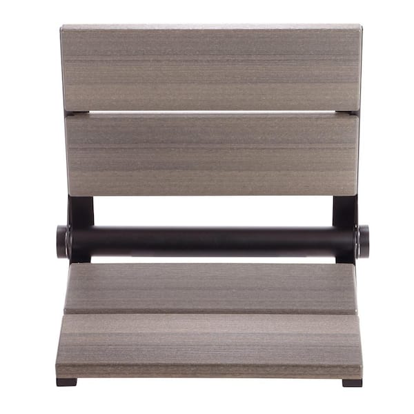 Grabcessories 18 in. Wall Mounted Fold Down Composite Shower Seat in Coastal Gray Wood Grain Finish with a Matte Black Frame