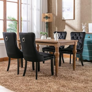 High-End Tufted Black Chair with Nailhead Trim (19.7 in. W x 37.5 in. H) (Set of 2)