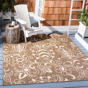 Beach House Brown/Beige 7 ft. x 7 ft. Square Abstract Medallion Indoor/Outdoor Area Rug