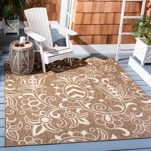 Beach House Brown/Beige 7 ft. x 7 ft. Square Abstract Medallion Indoor/Outdoor Area Rug