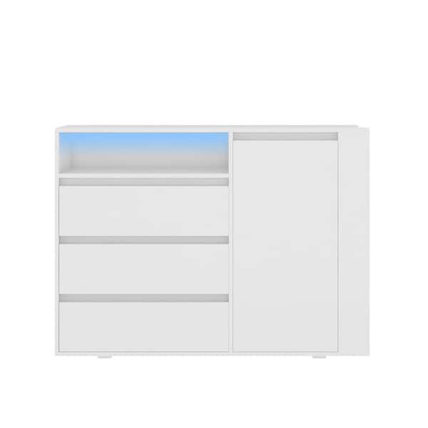 Unbranded 44.48 in. W x 15.75 in. D x 33.27 in. H White Linen Cabinet with Side Storage and 16-Color LED Lights