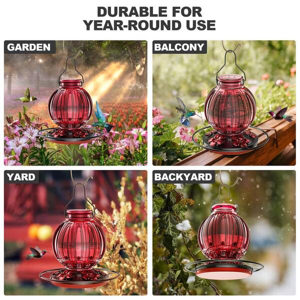 Hummingbird Feeder For Outdoors, 24oz Glass Nectar Feeder