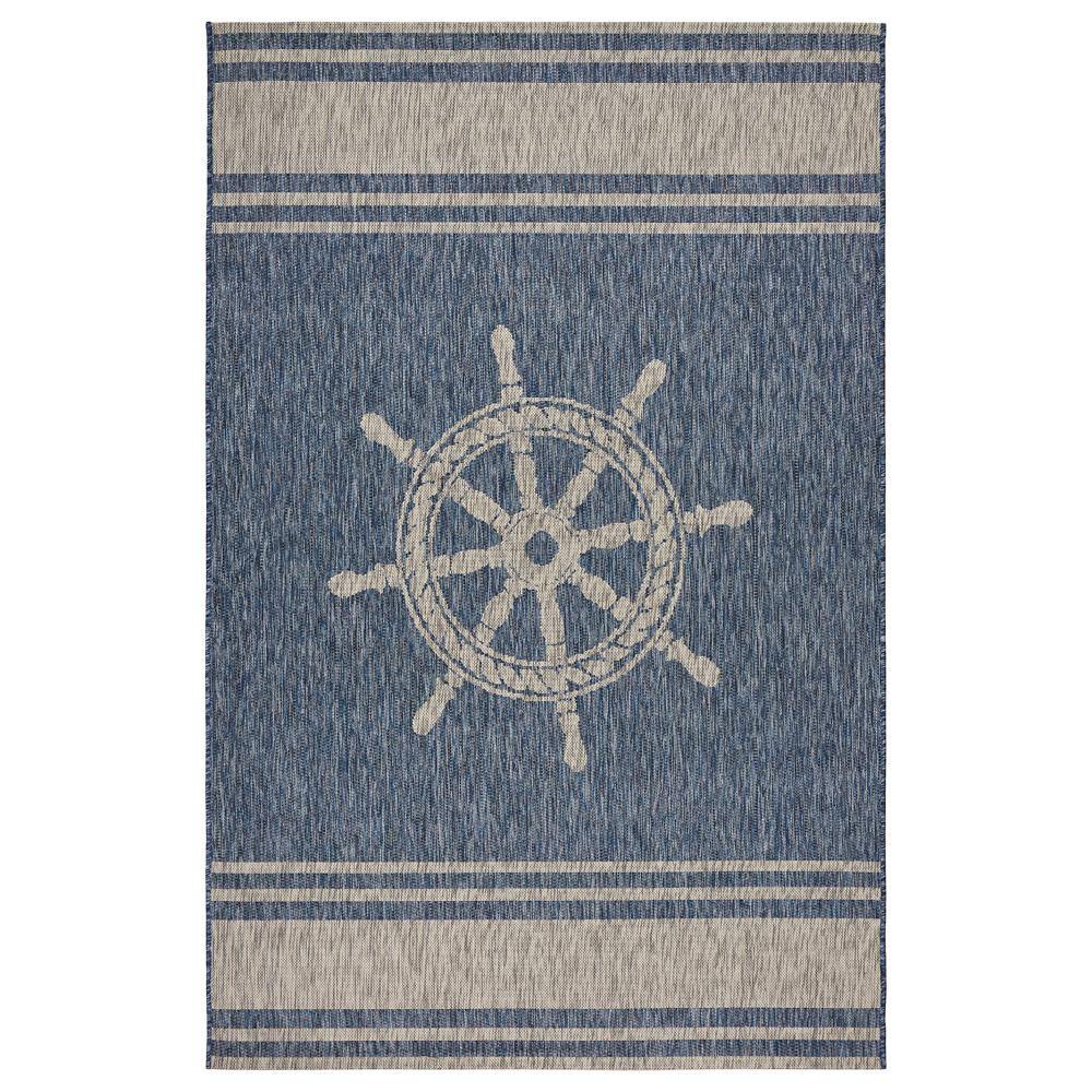 Nautical Gray and Blue Synthetic 5' x 7' Area Rug