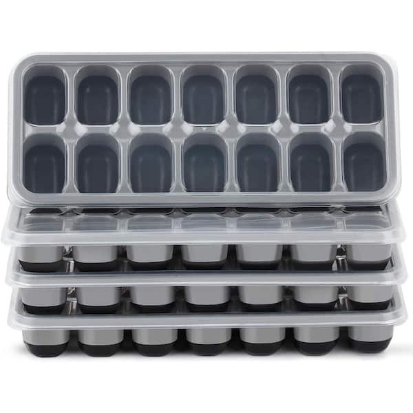 4 Pack Silicone Ice Cube Trays with Spill-Resistant Removable Lids, 56 Easy-Release Stackable Cubes for Freezer