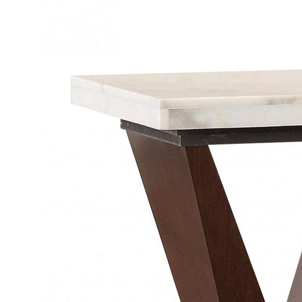 22" V-Base White Marble & Walnut Square End Table