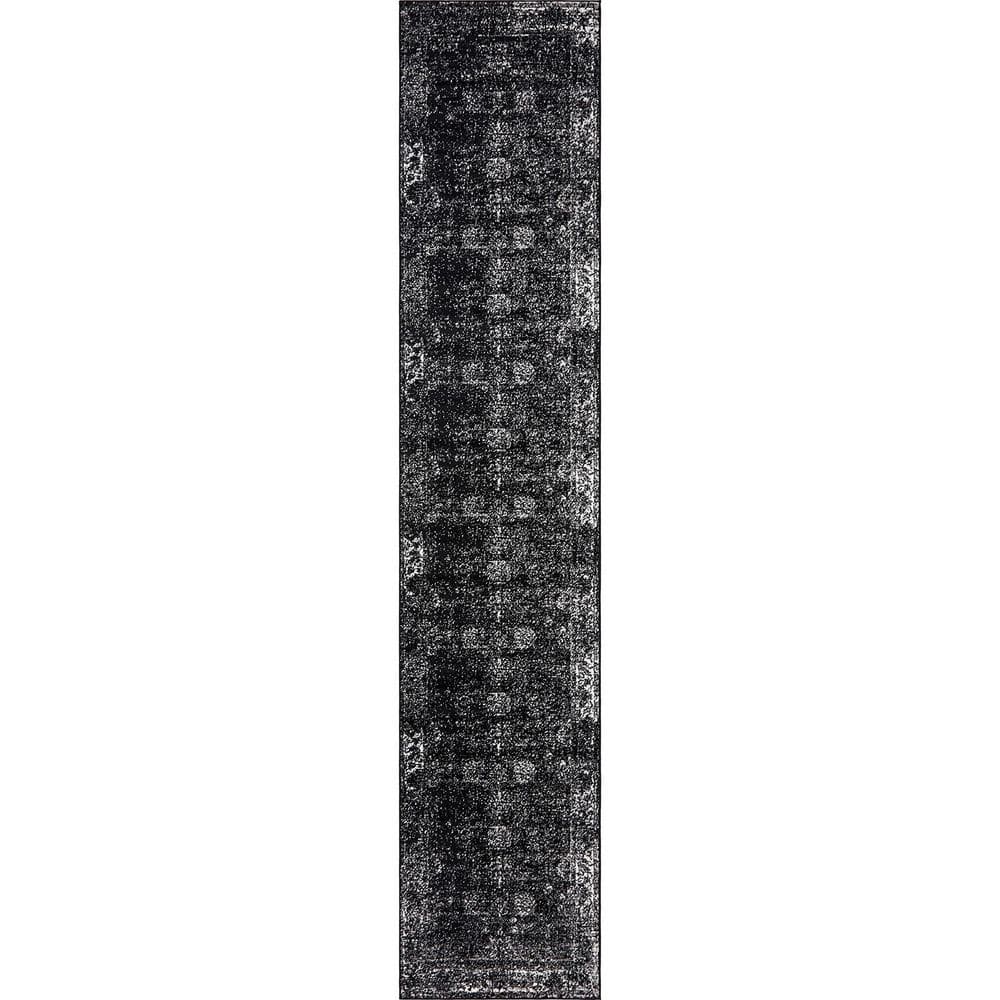 Black Polypropylene 2 ft. x 9 ft. 10 in. Abstract Indoor Runner Rug