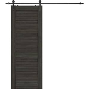 Louver 28 in. x 95.25 in. Gray Oak Wood Composite Sliding Barn Door with Hardware Kit