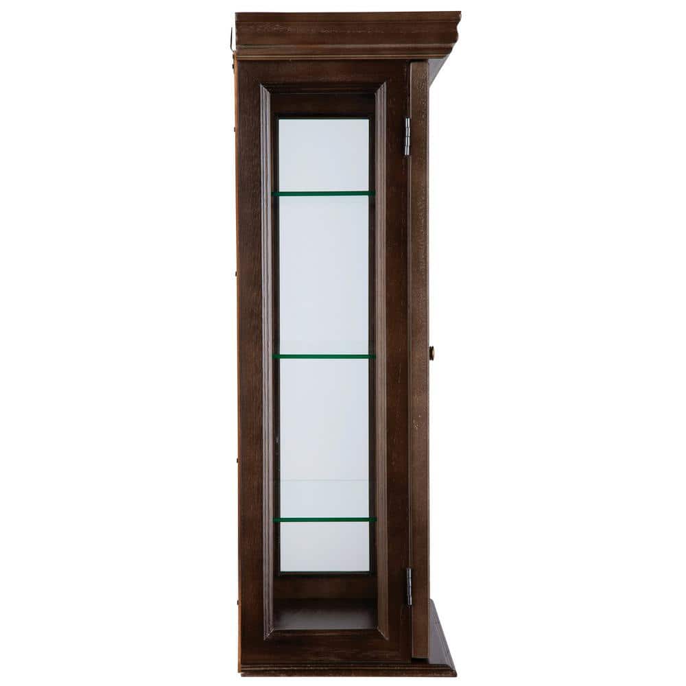 Tuscan-Style Solid Hardwood Wall Curio Cabinet with Glass Shelves