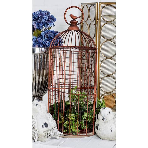 Litton Lane Bronze MDF and Iron Bird Cage with a Round Handle