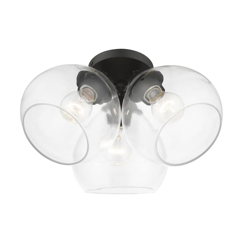 Catania Black and Clear Glass 3-Light Semi-Flush Mount