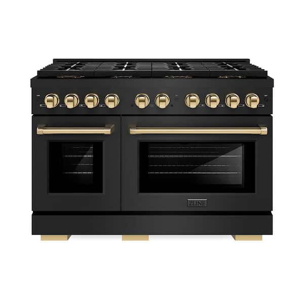 Autograph 48 in. 6.7 cu. ft. Paramount Gas Range with 8-Burners and Dual Ovens in Black Stainless and Polished Gold