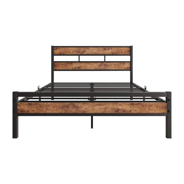 GZMR Full Size Black Metal Bed Frame with Headboards