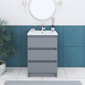 Pepper 24 in. W x 20 in. D Bath Vanity in Gray with Acrylic Top in White with White Basin