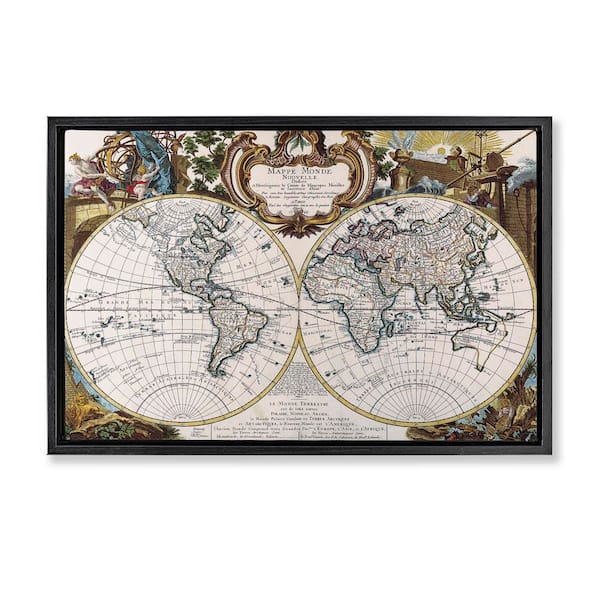 Stupell Industries Classic Inspired World Map by Chris Donovan Black Floater Frame Typography Graphic Art Print 21 in. x 31 in.