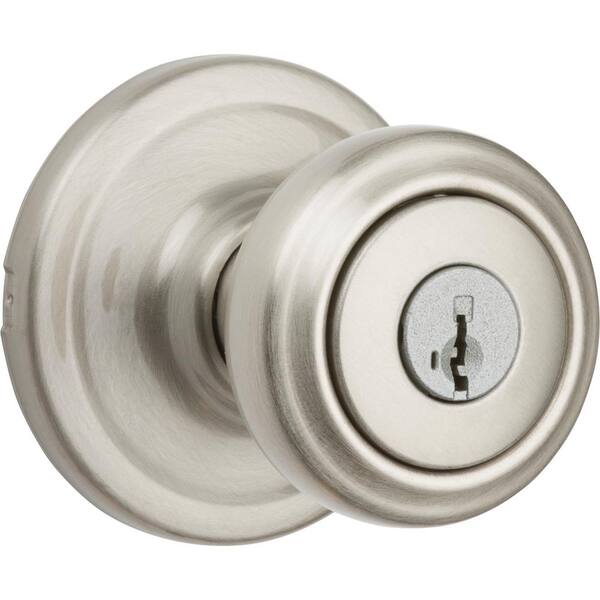 Cameron Satin Nickel Keyed Entry Door Knob featuring SmartKey Security