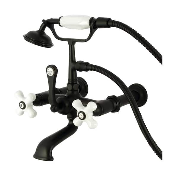 Kingston Brass Vintage 3-Handle Wall-Mount Clawfoot Tub Faucet with Hand Shower in Matte Black