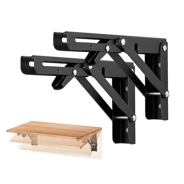 8 in. H Stainless Steel 330 lb. Load Capacity Folding Shelf Bracket, Matte Black Space-Saving Design (2-Pack)
