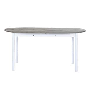74.8 in. L Oval Light Grey and White Wood Extendable Dining Table with Removable Self-Storing Leaf