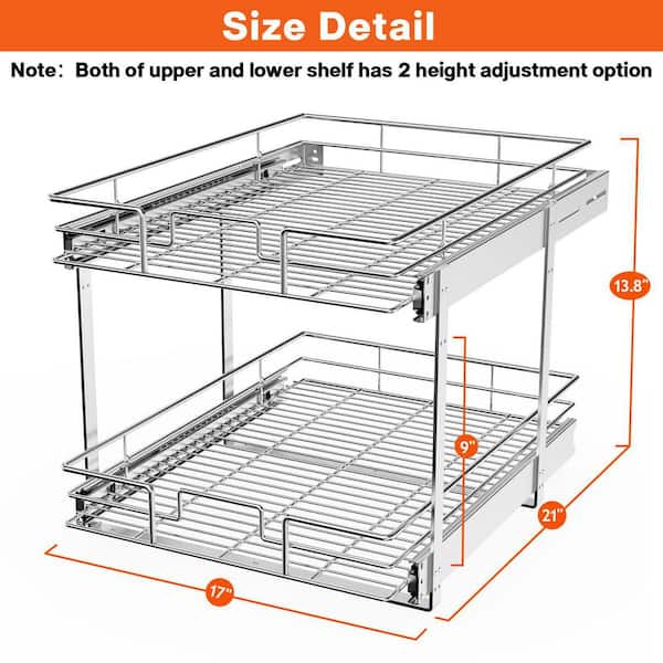 ROOMTEC Pull Out Cabinet Organizer 11 W x 18 D, Kitchen Cabinet Organizer  and Storage 2-Tier Cabinet Pull Out Shelves Under Cabinet Storage for