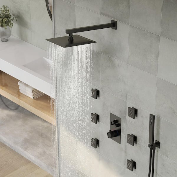 3-Spray 12 in. Thermostatic Wall Bar Shower Systems with Handheld 2.5 GPM in Matte Black (Valve Included)