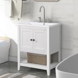 24 in. W x 17.8 in. D x 33.6 in. H Single Sink Solid Wood Frame Freestanding Bath Vanity in White with White Ceramic Top