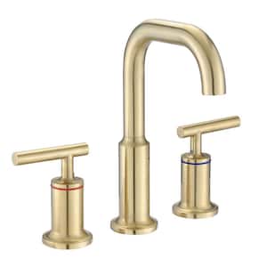8 in. Widespread 3 Holes Two Handles Wall Mount Bathroom Vanity Sink Faucet in Brushed Gold