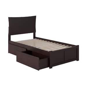 Metro Espresso Twin XL Solid Wood Storage Platform Bed with Flat Panel Foot Board and 2 Bed Drawers
