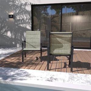 Grey Metal Steel Textilene Mesh Fabric Outdoor Dining Chair in Grey Set of 2 for Outside Porch Balcony, Garden, Backyard