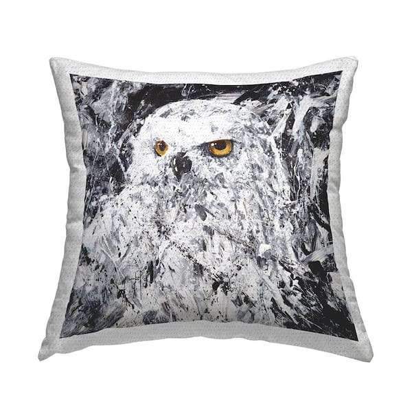 Stupell Industries Abstract White Snowy Owl Yellow Eyes Black Square Outdoor Throw Pillow