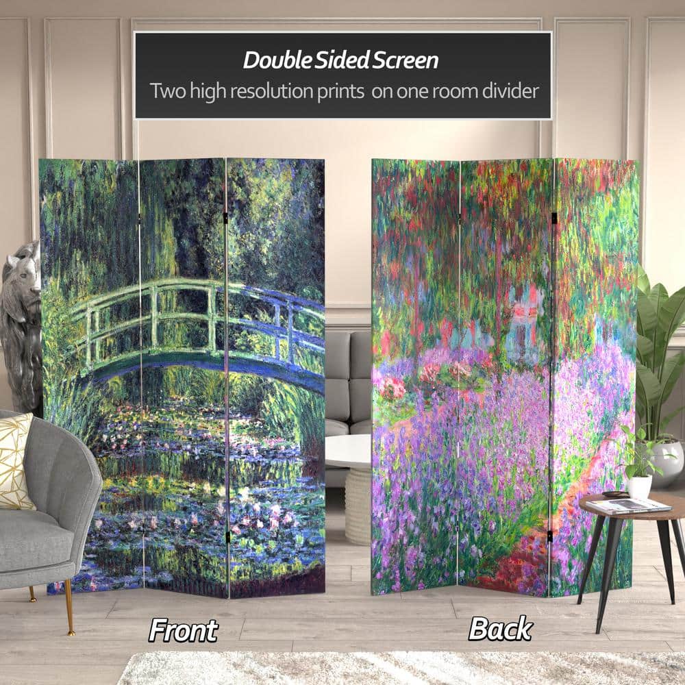 6 ft Tall Double Sided Monet Canvas Room Divider