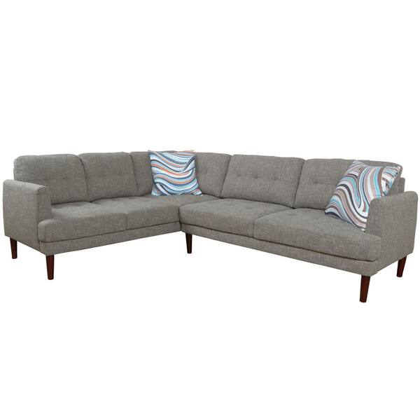 Star Home Living 2-Piece Gray Button-Tufted Linen 4-Seater L-Shaped Left Facing Sectional Sofa with Tapered Wood Legs