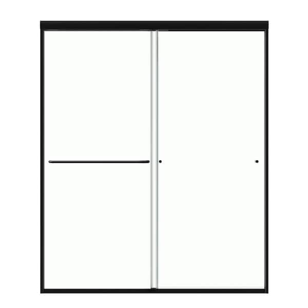 VANITYFUS 56 to 60 in. W. x 72 in. H Double Sliding Framed Shower Door in Matte Black with 1/4 in. (6 mm) Clear Glass