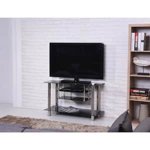 39 in. Black Glass TV Stand Fits TVs Up to 55 in. with Built-In Storage