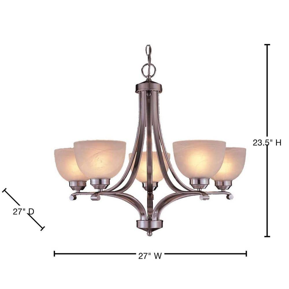 Elegant Empire 5-Light Chandelier in Brushed Nickel with Etched Marble Glass